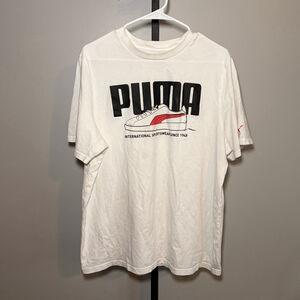 Men's PUMA White Short Sleeve Tee‎ with Red Stripe, XL